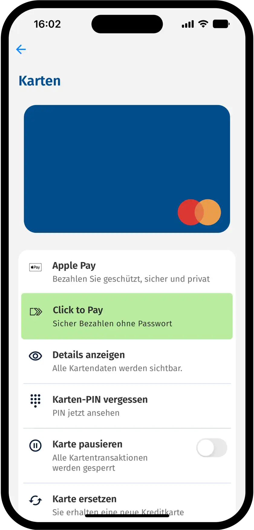 Click to Pay Registrierung Schritt 1