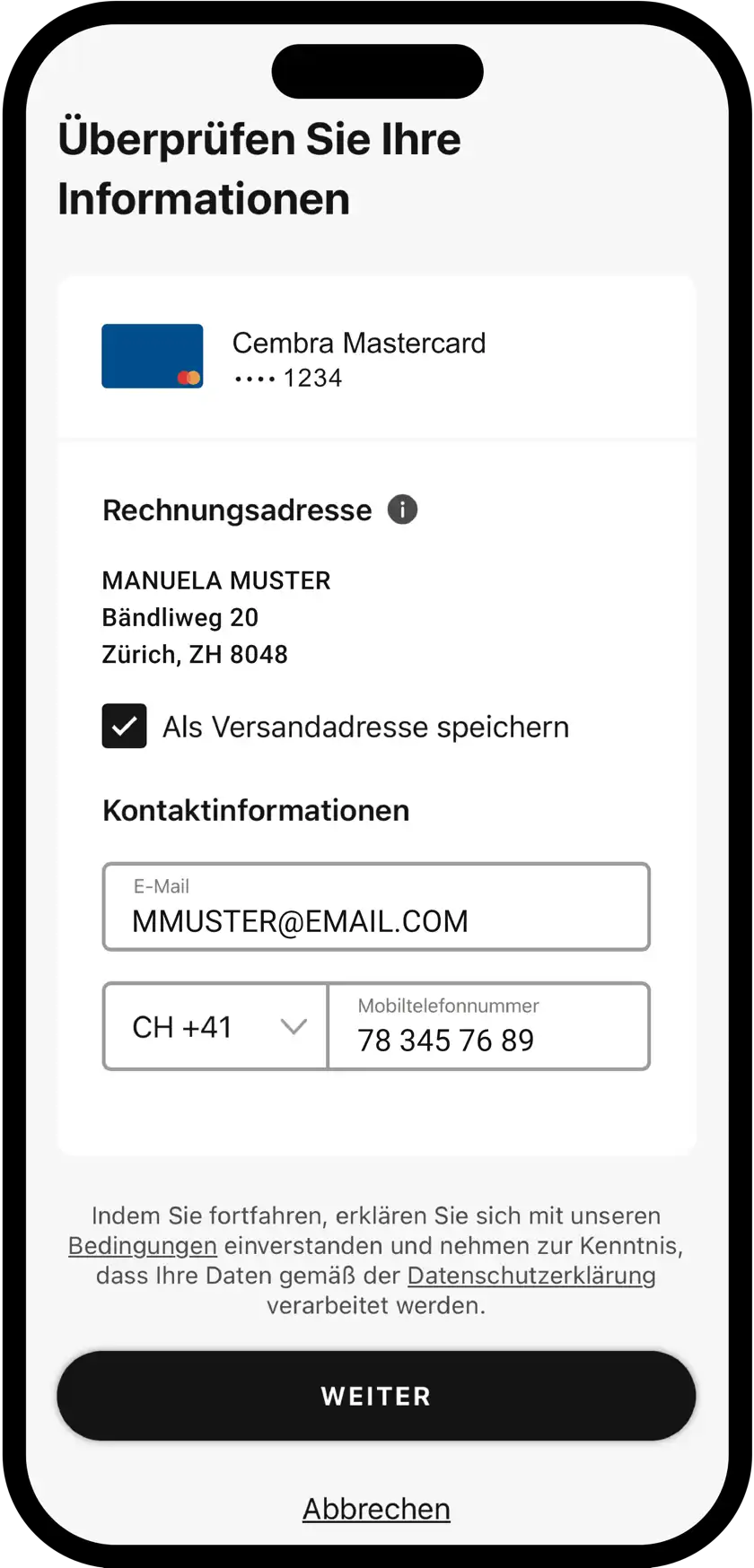 Click to Pay Registrierung Schritt 3