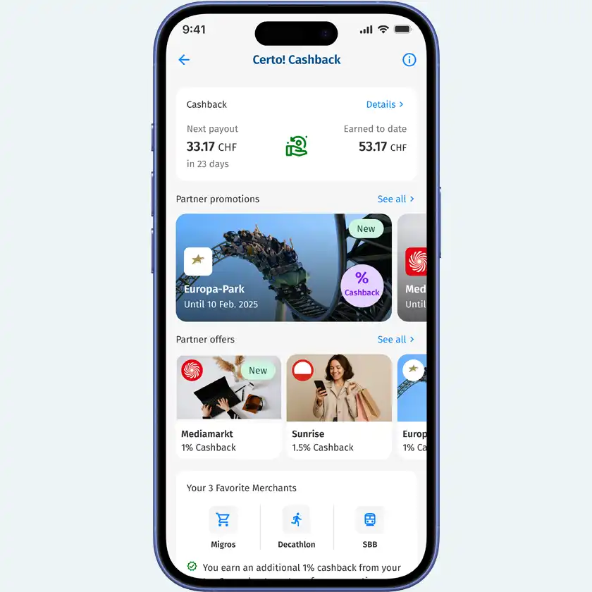 Cembra app: everything at a glance