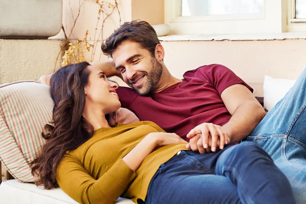 Couple lying on the sofa